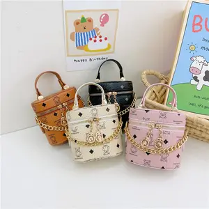 2023 pink cute pu Cartoon bucket with Chain brown shoulder bag purses for little girl child purse kids toddler purses handbags