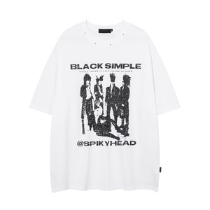 High Quality Summer New Retro Streetwear Rock Graphic Tee with Doodle Print <b>Studded</b> Short Sleeves <b>Men's</b> T Shirt - Product Image 4