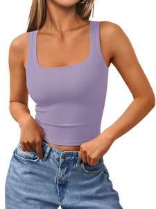 Factory Direct Wholesale Women's Summer Workout Clothes Square Neck Cropped Ribbed <b>Sleeveless</b> Camisole - Product Image 5
