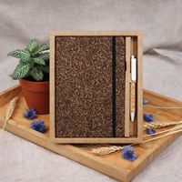 Coffret Cadeau Carnet Écologique A5, en Grains de Café, avec Liens en Liège, Fait Main, Papier Sans Acide Personnalisable