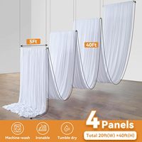 Voilages de plafond blancs et dorés 5x40 pieds pour mariage, rideaux de plafond en polyester épais sans plis pour chapiteau, draperies d'arche