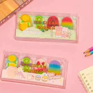 Lot de 4 gommes fantaisie en forme de crème glacée pour l'été – Fournitures scolaires mignonnes et kawaii pour enfants et étudiants - Product Image 3