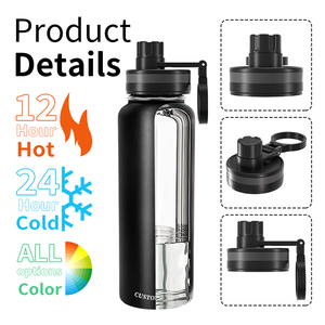 Bouteille d'eau isolée en acier inoxydable 32oz personnalisée avec paille Fiole à vide en métal avec bouchon à vis - Product Image 3