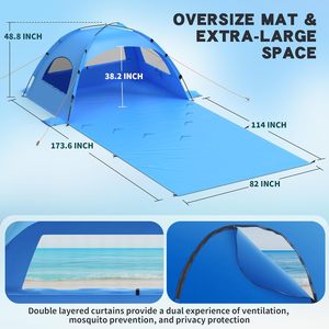 เต็นท์ชายหาดกันแดด-114x82" พร้อมแผ่นรองเสริม สำหรับ 3-6 คน ป้องกันรังสียูวี UPF 50+ ติดตั้งง่าย มีหน้าต่างตาข่าย 3 บาน พกพาสะดวกสำหรับการตั้งแคมป์ - Product Image 2
