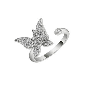 Micro Inlay Zircon Rotating Open <b>Adjustable</b> <b>Ring</b> Anxiety Copper Gold Plated Butterfly Flower Moon Stress Relief Restless Jewelry - Product Image 5