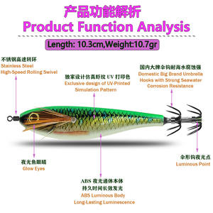 Leurre FUN Nouveau <span class=keywords><strong>Crevette</strong></span> en Bois Luminescent Équilibré 80mm10.7g avec Hameçons Modèle CFLY-80107 #   Appât de pêche chinois Calmar Seiche - Product Image 2