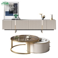 Ensemble de meubles de salon Wayon, style moderne et luxueux, meuble TV à nervures et table basse ronde imbriquée
