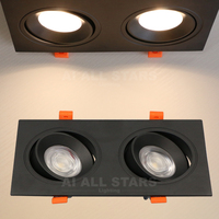 Plafonnier LED encastré double tête carré/rectangulaire en aluminium, orientable, 2x10W 15W, avec grille COB