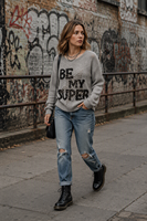 Damen BE MY SUPER Flauschiger Buchstaben-Pullover mit Sternenapplikation, OEM Maßanfertigung