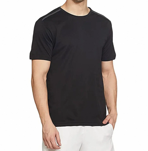 <b>Men's</b> Black Short Sleeve T-<b>Shirt</b> Polyester/Cotton 180g Oversized Knitted Eco-Friendly O-Neck Blank Breathable Casual Tee - Product Image 1