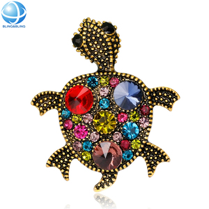 Broche de tortuga con diamantes de imitación, broches de tortuga de aleación de Zinc de cristal coloridos personalizados para mujeres, regalos de joyería Vintage para reparar - Product Image 1