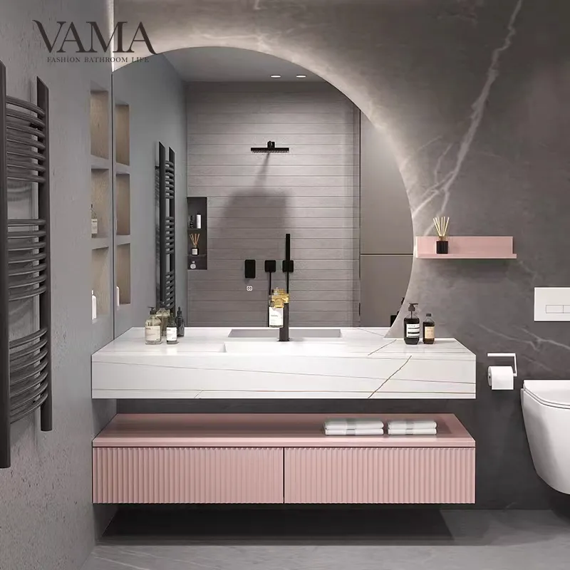 VAMA Pink Modernes Design Licht Extravaganz Schwimmende Badezimmers chrank Eitelkeit