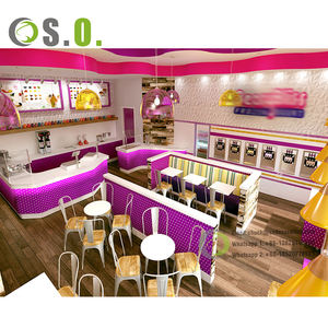 Décorations mignonnes de magasin de bonbons Design d'intérieur de magasin de crème glacée personnalisé pour l'affichage de yaourt glacé Conception de magasin de thé au lait de café - Product Image 6