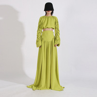 Ensemble deux pièces de qualité supérieure, nouvelle jupe plissée unie taille haute pour femme, ensemble jupe et haut unique pour femme