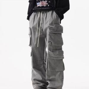 Pantalones Cargo Rectos de Estilo Retro Desgastado con Múltiples Bolsillos para Hombre, Pantalones Casuales de Hip-hop, Estilo Paracaidista - Product Image 3