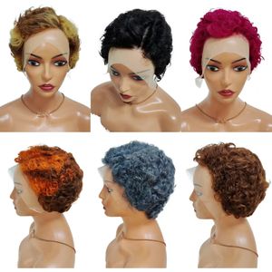 Promotion 17$ Perruques Courtes Afro 13x4 Lace Frontal 100% Cheveux Humains Bouclés Naturels Vente en Gros Usine Couleur Gris Mèches - Product Image 5