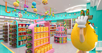 Étalage de bonbons en gondole, accessoires géants pour l'affichage de bonbons, chariot d'affichage de bonbons, stand d'affichage de bonbons coloré, kiosque sucré avec lumière