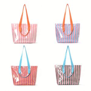 Striped Pvc <b>Vinyl</b> Beach Waterproof for Women, Large Colorful Summer Pool Shoulder <b>Bag</b> Wipe-Clean Travel Shopper Tote - Product Image 3