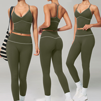 Ensemble de course 2 pièces à séchage rapide en Spandex/Nylon imprimé pour femme, débardeur long rembourré à dos en Y et short de sport, tenue d'entraînement pour la gym2