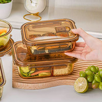 Boîte à lunch en verre borosilicate écologique, ronde, ambrée, moderne, résistante au micro-ondes, pour la vente en gros
