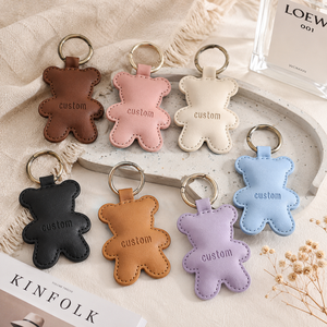 Porte-clés Ours Personnalisé en Cuir PU Écologique et Sans Odeur, Forme Découpée, Logo en Relief Profond, Mignon, <span class=keywords><strong>pour</strong></span> Bébé, Conception Gratuite - Product Image 1