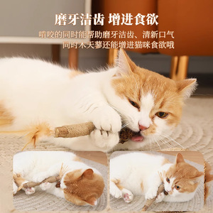ของเล่นแมวแท่งราฟเฟียพร้อมขนนกและผลไม้กิ่งก้าน วัสดุธรรมชาติสำหรับเล่นในบ้าน อุปกรณ์สำหรับลูกแมว - Product Image 5