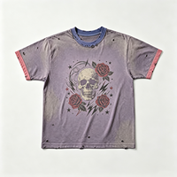 T-shirt Homme Vintage Lavage Violet Crâne Rose Emo Effet Vieilli Coton Épais Lavage Acide Motif Streetwear Fournisseur Principal