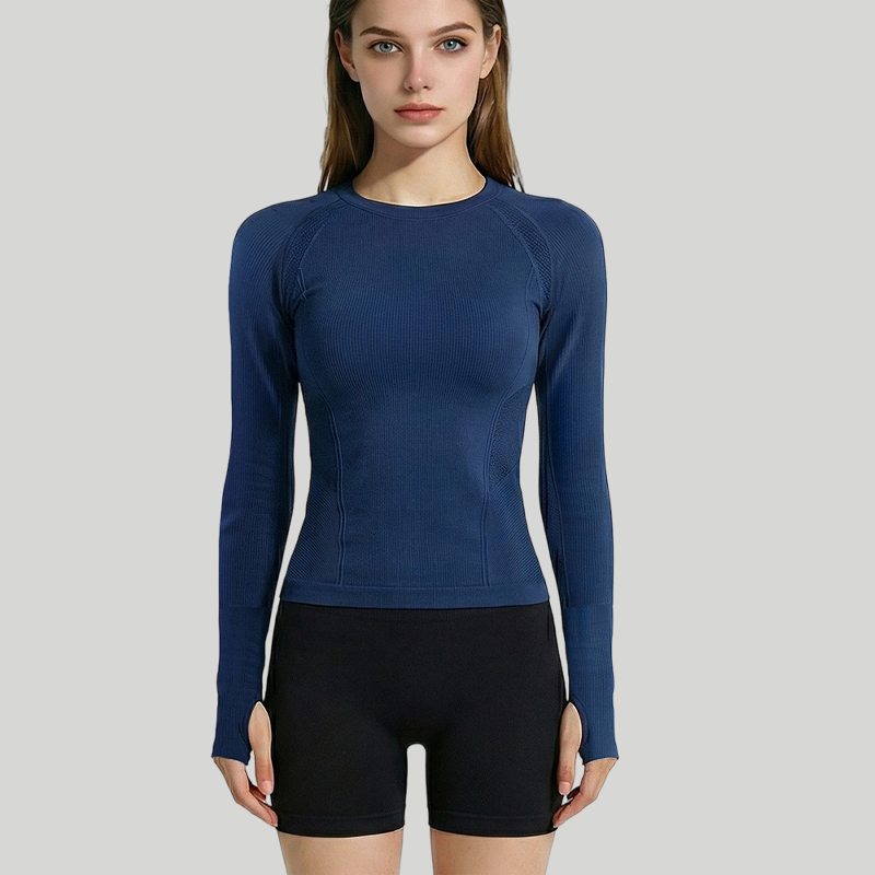 Seamless Quick Dry Long Sleeve Yoga Top Women Pilates Training Sports Wear Nylon Spandex Fitness Shirt