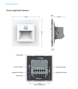 Livolo Interrupteur d'éclairage mural d'angle pour escalier, capteur de lumière, faible consommation, 3 modes (chaud, froid, lumière naturelle), lampe murale LED réglable pour marches - Product Image 6