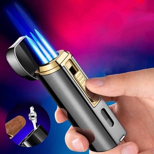 Boîte cadeau haut de gamme conception allume-cigare trois flammes allume-cigare haute puissance fumée de cigare pour cigares - Product Image 1