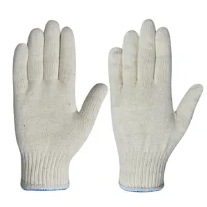 7/10 เกจ 600g 700g 800g ธรรมชาติฟอกขาวสีขาวสีเหลืองถักถุงมือมือความปลอดภัยแรงงานถุงมือผ้าฝ้ายก่อสร้าง