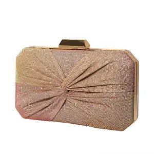 Retro Women's Dinner Bag Small Square Hand-Pleated Weaving Crossbody Clutch Parties New Fashionable Banquet Purse Box Shape