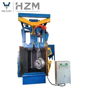 Q376A Compact Spinner Hanging Type Double Hooks Wheel Shot Blasting Machine For Aluminum Rims Cleaning