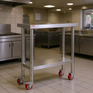 Vevor Commercial Kitchen <b>Worktable</b> 30x12x34 Inch Stainless Steel Heavy Duty 4 Wheels With Brake For Food Prep - Product Image 2