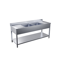 Table d'évier de cuisine commerciale autoportante de style européen en acier inoxydable 201/304, à cuve simple/double, avec égouttoir gauche/droite/à double côté