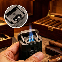 Briquet à cigares de luxe Guevara, coupe-vent, double flamme, haute qualité, flamme jet, avec coupe en V, en fibre de carbone, torche à cigares