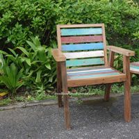 Sillón Gardenia de Madera de Teca Reciclada, Diseño Rústico, Cómodo, Desmontable, Ecológico, Muebles de Exterior para Jardín