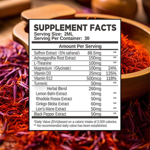 Gotas líquidas de azafrán Premium con extracto de raíz de Ashwagandha y vitamina D3 que apoyan la salud productiva y promueven un sueño reparador - Product Image 2