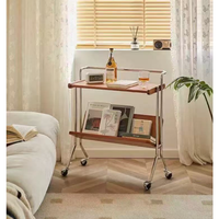 Table d'angle moderne en bois massif avec roulettes et rangement pour salon et chambre à coucher - Chariot console élégant