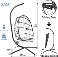Chaise balançoire pliable en rotin de haute qualité avec support, hamac d'extérieur de jardin, balançoire de Patio pliable suspendue aux œufs