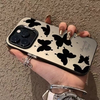 Élégante Coque de Protection Anti-Rayures Papillon Miroir de Maquillage Intégré pour iPhone 16 15 17 Pro Max 14 13 12
