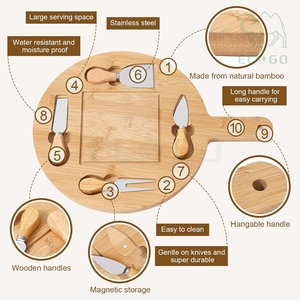 ถาดเสิร์ฟอาหารว่างทรงกลมไม้ไผ่ ชุดถาดเสิร์ฟขนมหวาน เค้ก ชีส บอร์ดชาร์คูเตอรีสุดหรู พร้อมหูจับ - Product Image 4