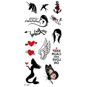 Bxtat TL163 - TL168 Kleine Quotes Partysu Wing Driehoek Crown Tower Paard Liefde Katten Paar Houd Kalm En Liefde Op tijdelijke Tattoo - Product Image 6