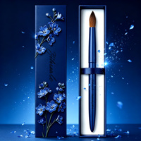 Pinceau à ongles en acrylique 100 % pur Kolinsky, manche métallique bleu, pinceau esthétique pour ongles, qualité salon, fournitures pour ongles, tailles 8-24