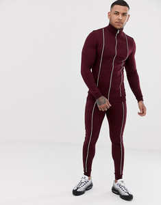 Jaket Olahraga KY <span class=keywords><strong>Funnel</strong></span> <span class=keywords><strong>Neck</strong></span> Zip Fastening Burgundy, Jaket Olahraga Model Muscle dengan Manset Ketat, Celana Jogger Super Skinny untuk Pria dengan List Reflektif - Product Image 2