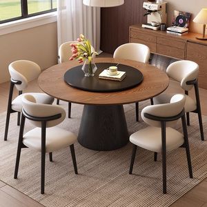 Set Tavolo da Pranzo in Legno Massello di Alta Qualità Stile Retrò Francese con Piano Girevole in Pietra Sinterizzata per Cucina e Sala da Pranzo - Product Image 2