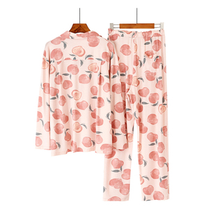 Personnalisé pêche banane imprimé à manches longues ensemble de vêtements de nuit respirant Modal nuit <span class=keywords><strong>pyjama</strong></span> femme nouvelle tendance <span class=keywords><strong>pyjama</strong></span> pour les femmes 2025 - Product Image 2