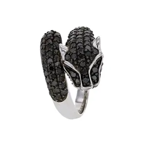 Prestigieuze Hiphop Panther Black Spinel 925 Ring Man Sieraden Sterling Zilveren Luipaard Dier Mannen Cocktail Ringen