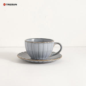 Ensemble de tasses à café et soucoupes en céramique de porcelaine de luxe, émaillées réactives, 250 ml, écologiques, compatibles lave-vaisselle, prix de gros personnalisé, fabrication OEM - Product Image 2