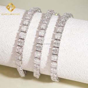 New Design Elegant Female Style Iced Out Hip Hop Jewelry S925 Silver Asscher Moissanite Diamond Cluster Tennis <b>Chain</b> Bracelet - Product Image 4